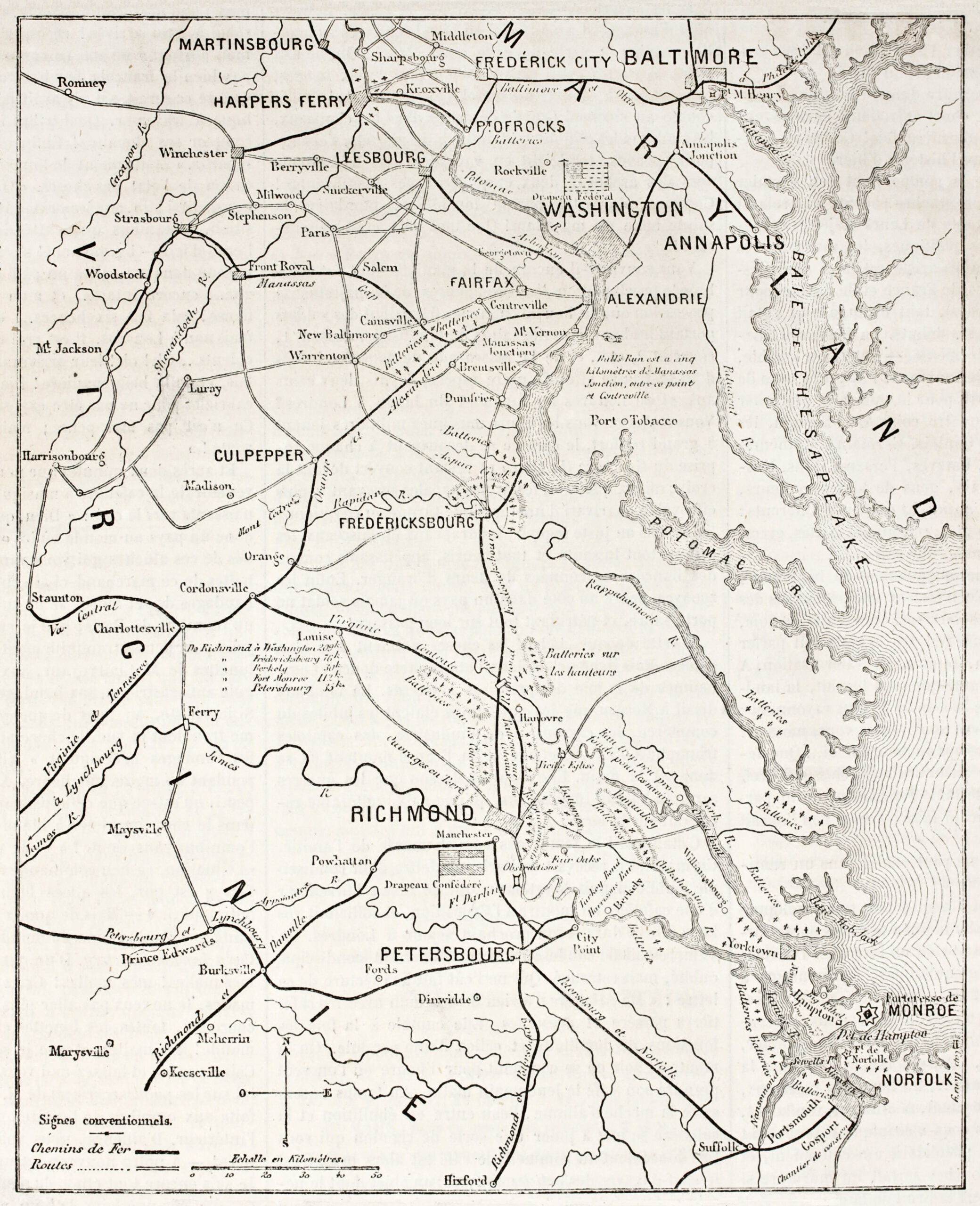 Civil War Theater Map - Including Fredericksburg Virginia