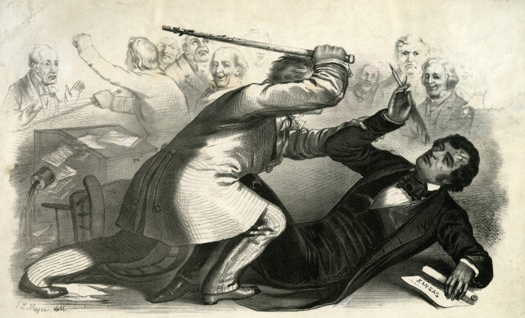 Fistfights erupted on the floor of Congress over Kansas’ status as a free or slave state, writes Ron Smith. At issue? Whether an election for the territorial constitution was free and fair.